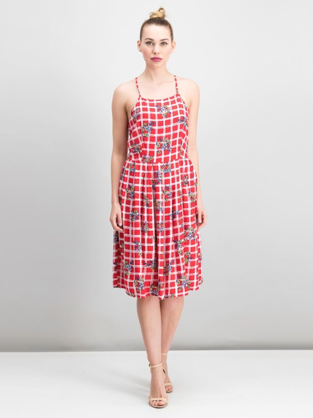 Maison Jules | Picnic Red A-Line Cross Back Midi Dress | LIKE NEW!